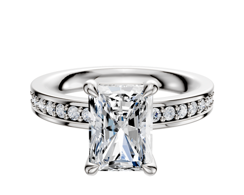 18K White Gold 4 Prong Basket Classic Flat 1-Row-Pave 2.5mm Engagement Ring