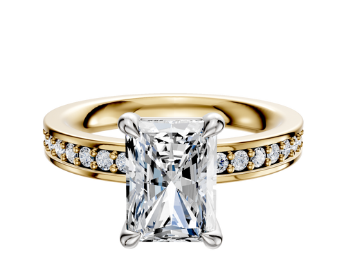 14K Two Tone 4 Prong Basket Classic Flat 1-Row-Pave 2.5mm Engagement Ring