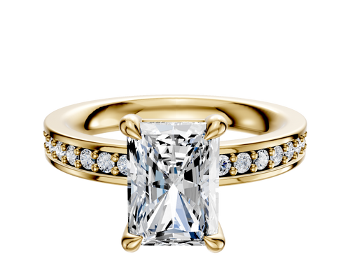 14K Yellow Gold 4 Prong Basket Classic Flat 1-Row-Pave 2.5mm Engagement Ring