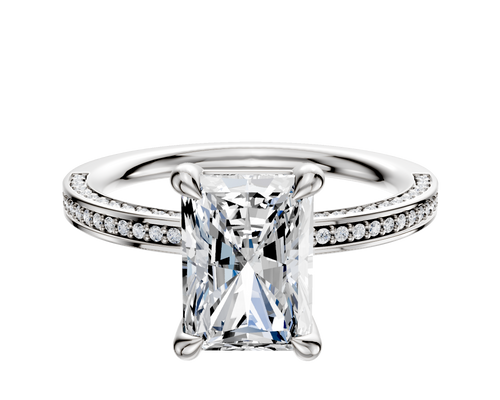 18K White Gold 4 Prong Basket Classic Flat 3-Row-Pave 2.0mm Engagement Ring