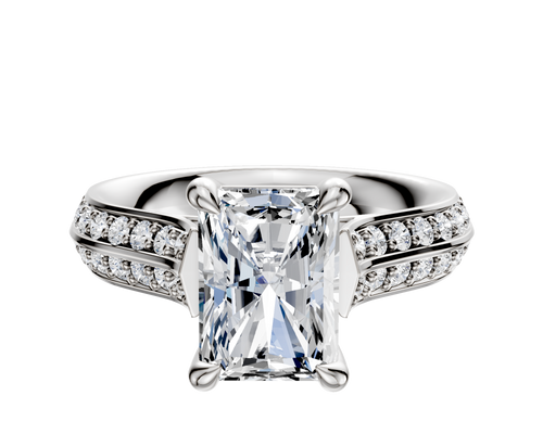 18K White Gold 4 Prong Basket Cathedral Knife Edge 1-Row-Pave 2.5mm Engagement Ring