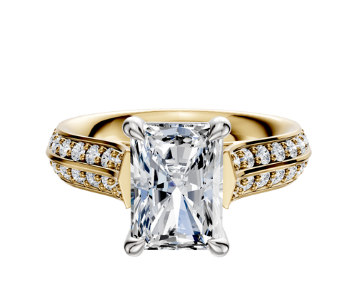 18K Two Tone 4 Prong Basket Cathedral Knife Edge 1-Row-Pave 2.5mm Engagement Ring