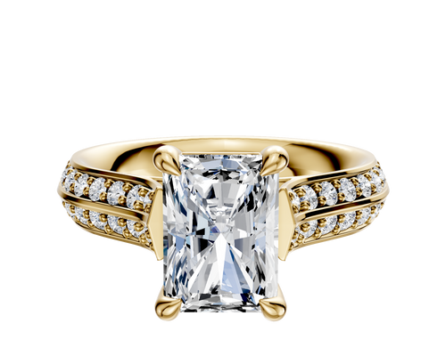 14K Yellow Gold 4 Prong Basket Cathedral Knife Edge 1-Row-Pave 2.5mm Engagement Ring