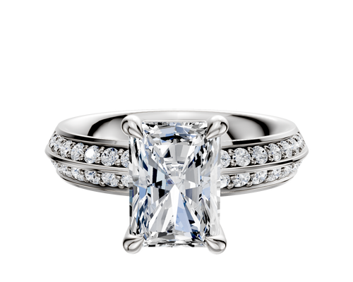 Platinum 4 Prong Basket Classic Knife Edge 1-Row-Pave 2.5mm Engagement Ring