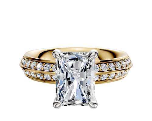 18K Two Tone 4 Prong Basket Classic Knife Edge 1-Row-Pave 2.5mm Engagement Ring