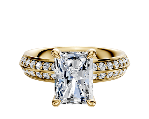 14K Yellow Gold 4 Prong Basket Classic Knife Edge 1-Row-Pave 2.5mm Engagement Ring