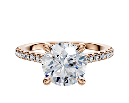 18K Rose Gold 4 Prong Basket Cathedral Dome 1-Row-Pave 2.5mm Engagement Ring