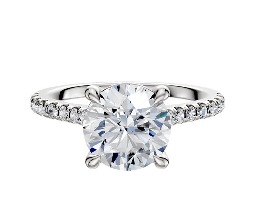 14K White Gold 4 Prong Basket Cathedral Dome 1-Row-Pave 2.5mm Engagement Ring