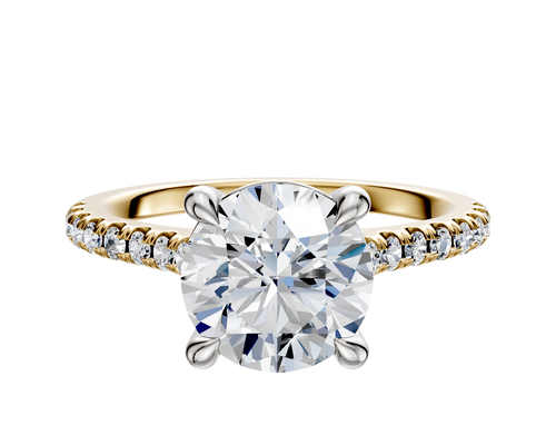 14K Two Tone 4 Prong Basket Cathedral Dome 1-Row-Pave 2.5mm Engagement Ring