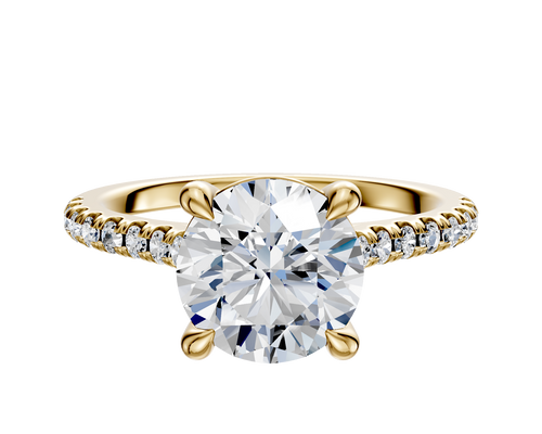 14K Yellow Gold 4 Prong Basket Cathedral Dome 1-Row-Pave 2.5mm Engagement Ring