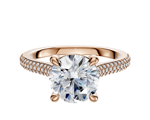 14K Rose Gold 4 Prong Basket Cathedral Dome 3-Row-Pave 2.0mm Engagement Ring