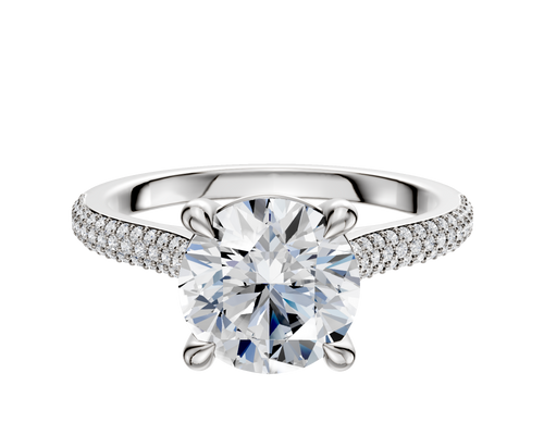 14K White Gold 4 Prong Basket Cathedral Dome 3-Row-Pave 2.0mm Engagement Ring