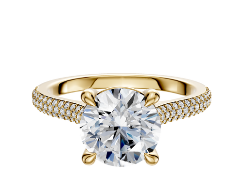 18K Yellow Gold 4 Prong Basket Cathedral Dome 3-Row-Pave 2.0mm Engagement Ring