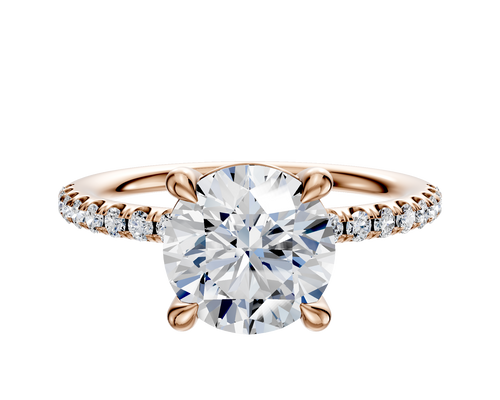14K Rose Gold 4 Prong Basket Classic Dome 1-Row-Pave 2.5mm Engagement Ring