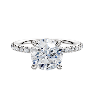 14K White Gold 4 Prong Basket Classic Dome 1-Row-Pave 2.5mm Engagement Ring