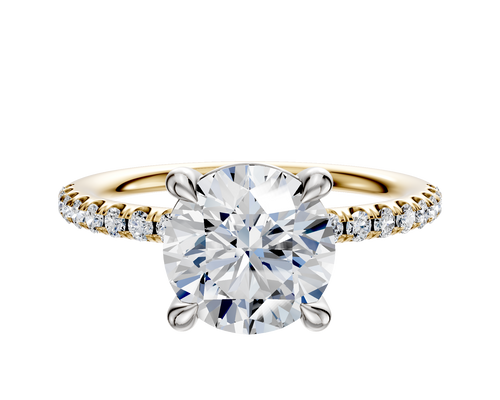 18K Two Tone 4 Prong Basket Classic Dome 1-Row-Pave 2.5mm Engagement Ring