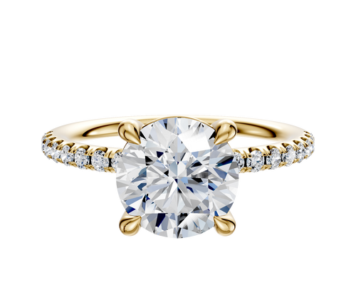 14K Yellow Gold 4 Prong Basket Classic Dome 1-Row-Pave 2.5mm Engagement Ring