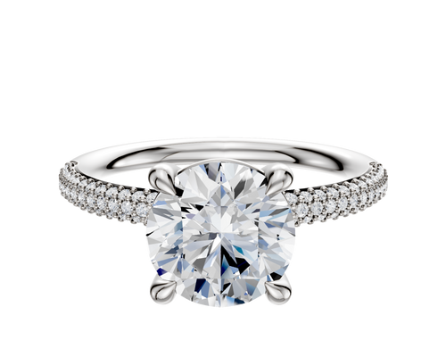 18K White Gold 4 Prong Basket Classic Dome 3-Row-Pave 2.0mm Engagement Ring