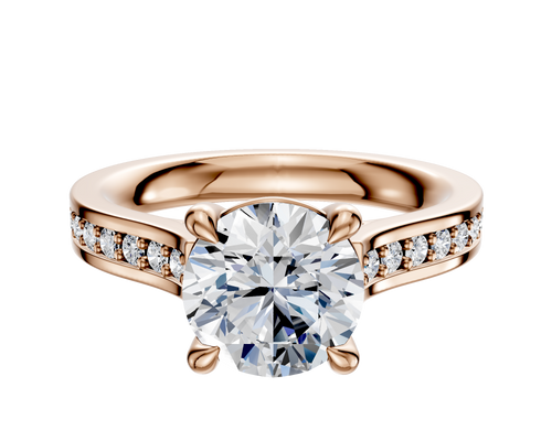 14K Rose Gold 4 Prong Basket Cathedral Flat 1-Row-Pave 2.5mm Engagement Ring