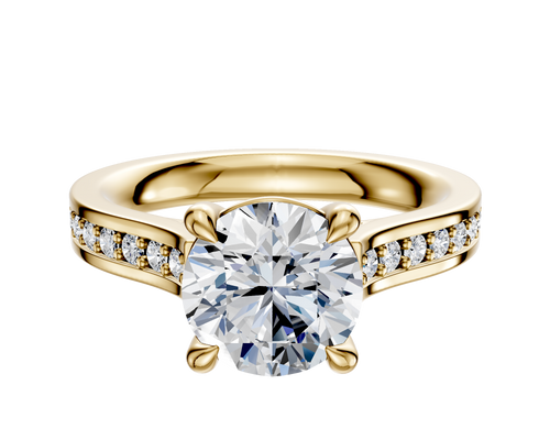 18K Yellow Gold 4 Prong Basket Cathedral Flat 1-Row-Pave 2.5mm Engagement Ring