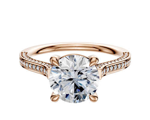 14K Rose Gold 4 Prong Basket Cathedral Flat 3-Row-Pave 2.0mm Engagement Ring