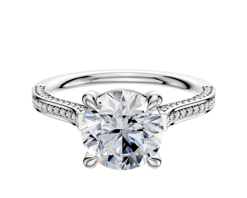 Platinum 4 Prong Basket Cathedral Flat 3-Row-Pave 2.0mm Engagement Ring