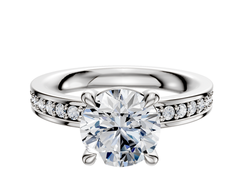 18K White Gold 4 Prong Basket Classic Flat 1-Row-Pave 2.5mm Engagement Ring