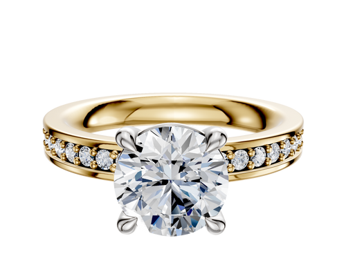 14K Two Tone 4 Prong Basket Classic Flat 1-Row-Pave 2.5mm Engagement Ring