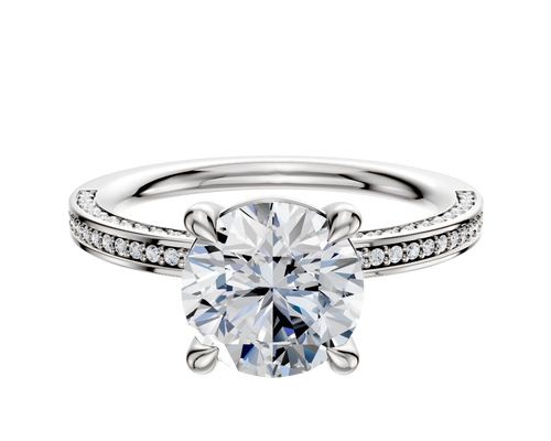 14K White Gold 4 Prong Basket Classic Flat 3-Row-Pave 2.0mm Engagement Ring