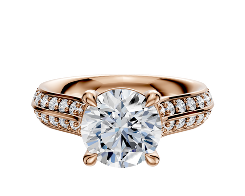 18K Rose Gold 4 Prong Basket Cathedral Knife Edge 1-Row-Pave 2.5mm Engagement Ring