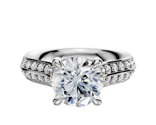 14K White Gold 4 Prong Basket Cathedral Knife Edge 1-Row-Pave 2.5mm Engagement Ring
