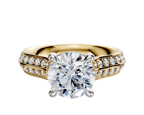 18K Two Tone 4 Prong Basket Cathedral Knife Edge 1-Row-Pave 2.5mm Engagement Ring