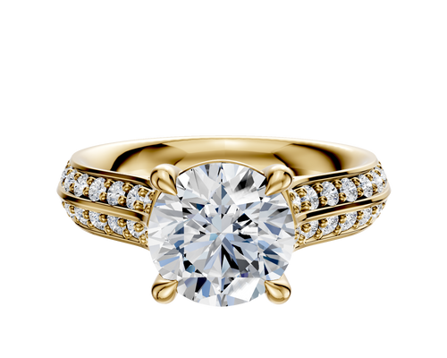 18K Yellow Gold 4 Prong Basket Cathedral Knife Edge 1-Row-Pave 2.5mm Engagement Ring