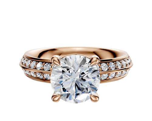 18K Rose Gold 4 Prong Basket Classic Knife Edge 1-Row-Pave 2.5mm Engagement Ring