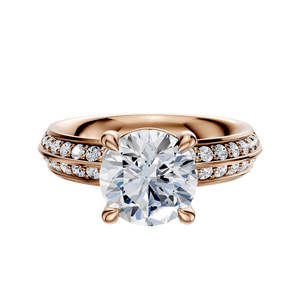 14K Rose Gold 4 Prong Basket Classic Knife Edge 1-Row-Pave 2.5mm Engagement Ring