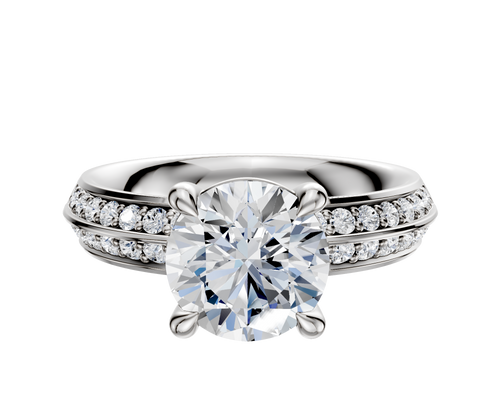 Platinum 4 Prong Basket Classic Knife Edge 1-Row-Pave 2.5mm Engagement Ring
