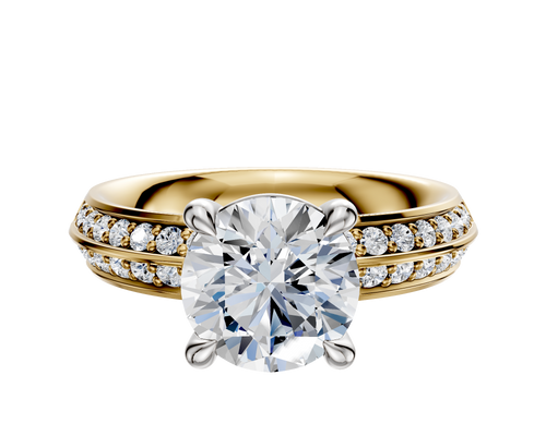 18K Two Tone 4 Prong Basket Classic Knife Edge 1-Row-Pave 2.5mm Engagement Ring