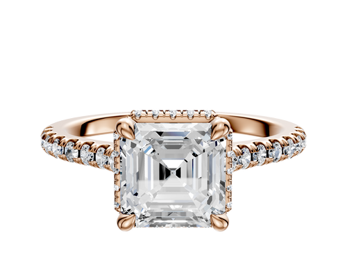 18K Rose Gold 4 Prong Collar Cathedral Dome 1-Row-Pave 2.5mm Engagement Ring