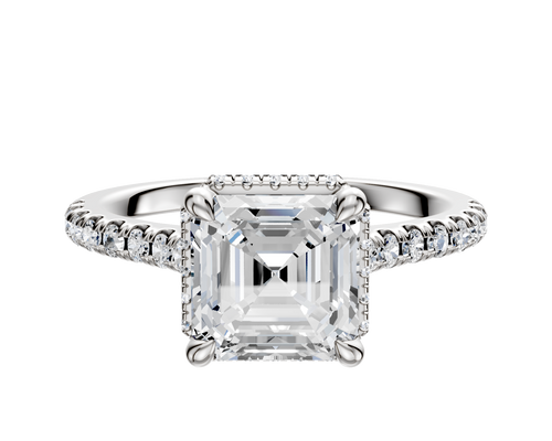 14K White Gold 4 Prong Collar Cathedral Dome 1-Row-Pave 2.5mm Engagement Ring
