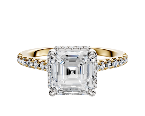 14K Two Tone 4 Prong Collar Cathedral Dome 1-Row-Pave 2.5mm Engagement Ring