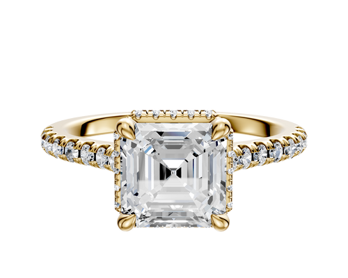 18K Yellow Gold 4 Prong Collar Cathedral Dome 1-Row-Pave 2.5mm Engagement Ring