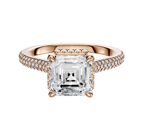 18K Rose Gold 4 Prong Collar Cathedral Dome 3-Row-Pave 2.0mm Engagement Ring