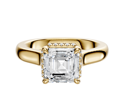 14K Yellow Gold 4 Prong Collar Cathedral Dome 3.0mm Engagement Ring