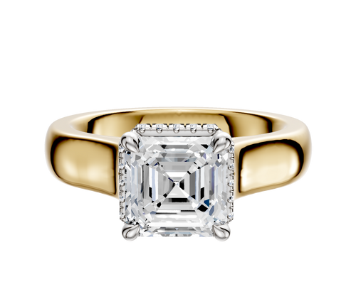 14K Two Tone 4 Prong Collar Cathedral Dome 4.0mm Engagement Ring