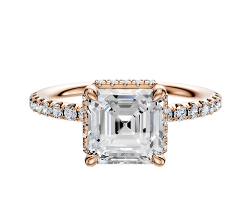 18K Rose Gold 4 Prong Collar Classic Dome 1-Row-Pave 2.5mm Engagement Ring