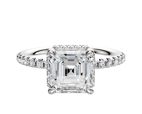 18K White Gold 4 Prong Collar Classic Dome 1-Row-Pave 2.5mm Engagement Ring