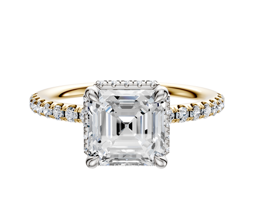 18K Two Tone 4 Prong Collar Classic Dome 1-Row-Pave 2.5mm Engagement Ring