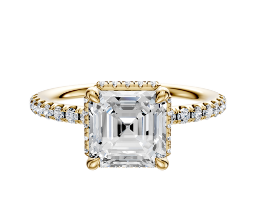 18K Yellow Gold 4 Prong Collar Classic Dome 1-Row-Pave 2.5mm Engagement Ring