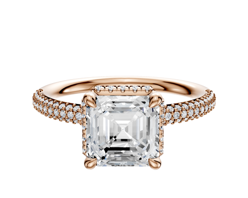 18K Rose Gold 4 Prong Collar Classic Dome 3-Row-Pave 2.0mm Engagement Ring