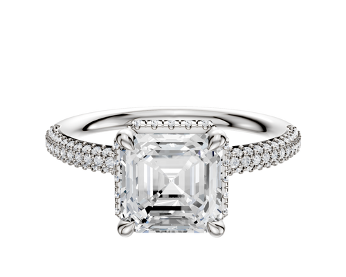 Platinum 4 Prong Collar Classic Dome 3-Row-Pave 2.0mm Engagement Ring